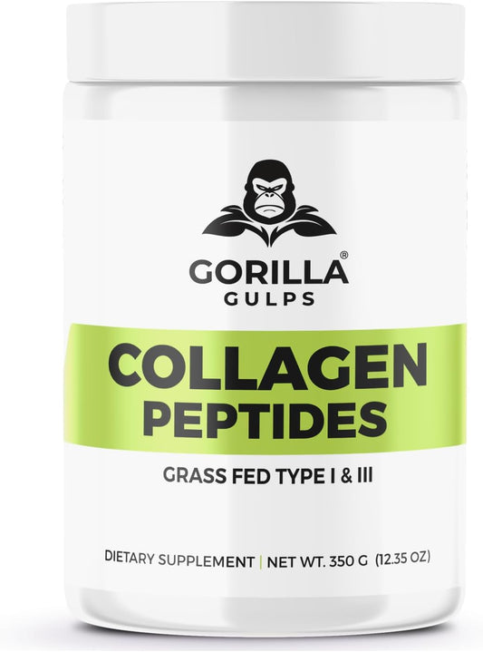 Grass-Fed Hydrolyzed Collagen Peptides by Gorilla Gulps | Type I & III | All-Natural, Non-GMO | Made in USA | Third-Party Tested