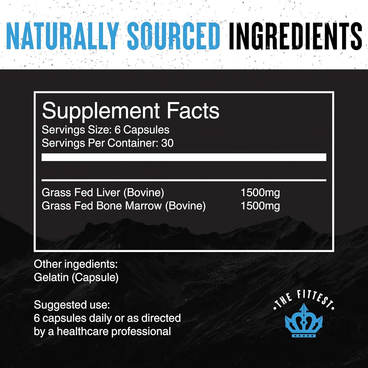 Grass Fed Liver & Bone Marrow Supplement for Energy, Collagen, Joint & Bone Health - 180 Capsules