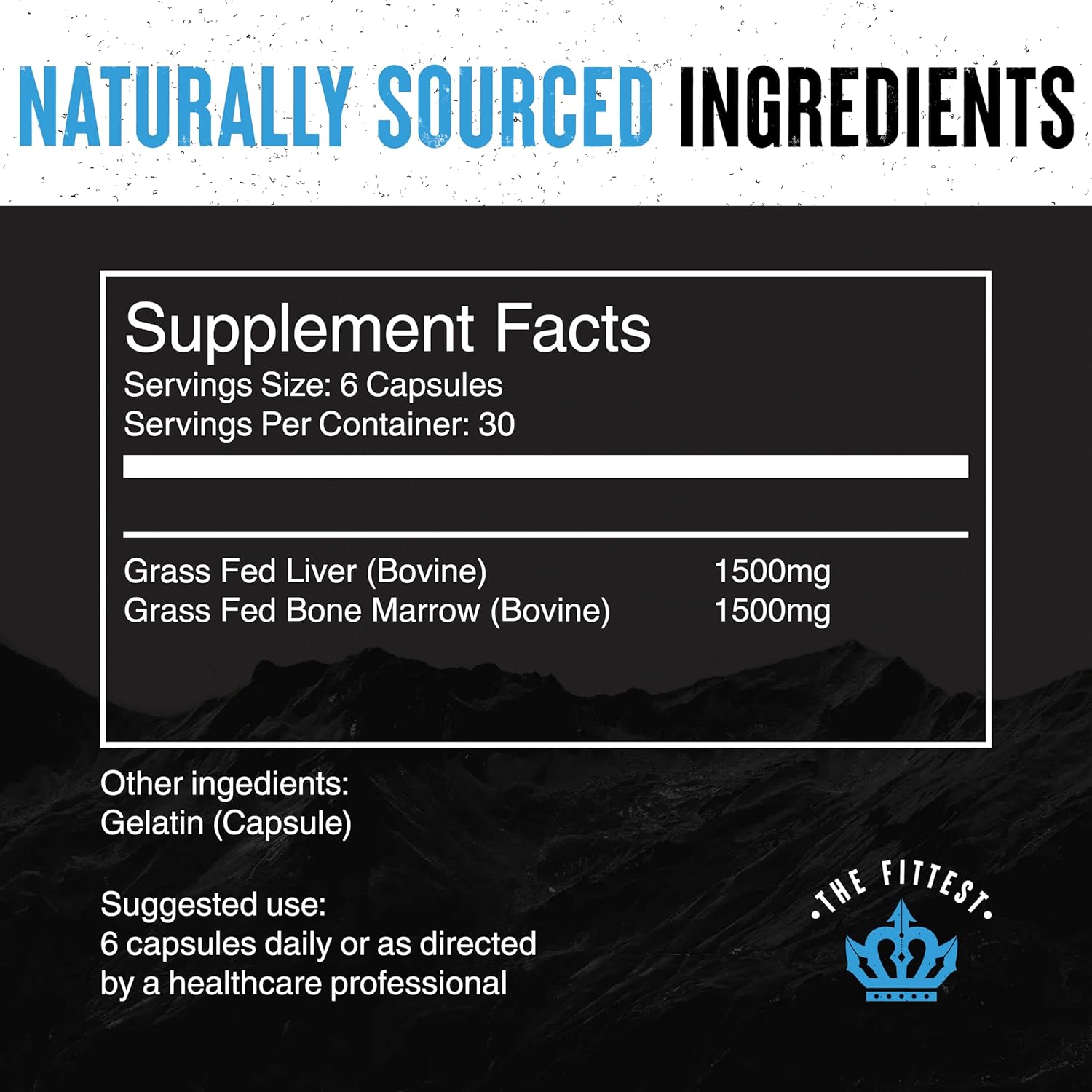 Grass Fed Liver & Bone Marrow Supplement for Energy, Collagen, Joint & Bone Health - 180 Capsules