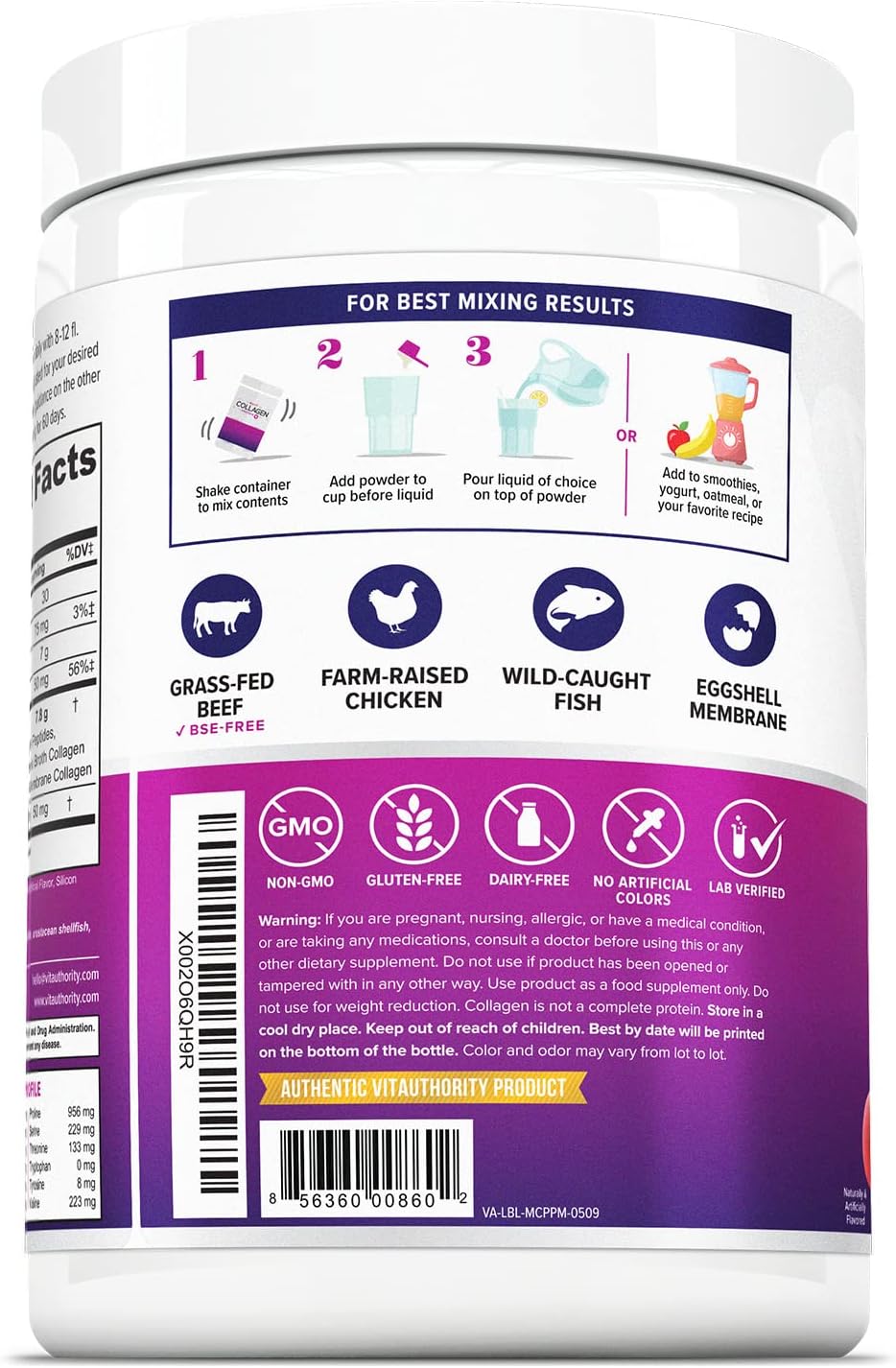 Grass Fed Multi Collagen Peptides Powder with Hyaluronic Acid and Vitamin C for Hair, Skin, and Nails - Instant Dissolving Drink Mix for Men and Women