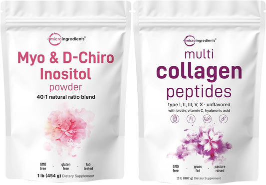 Grass-Fed Multi Collagen Protein Powder & D-Chiro Inositol Bundle - 2lbs | Peptides & Supplement for Women - 2 Pack