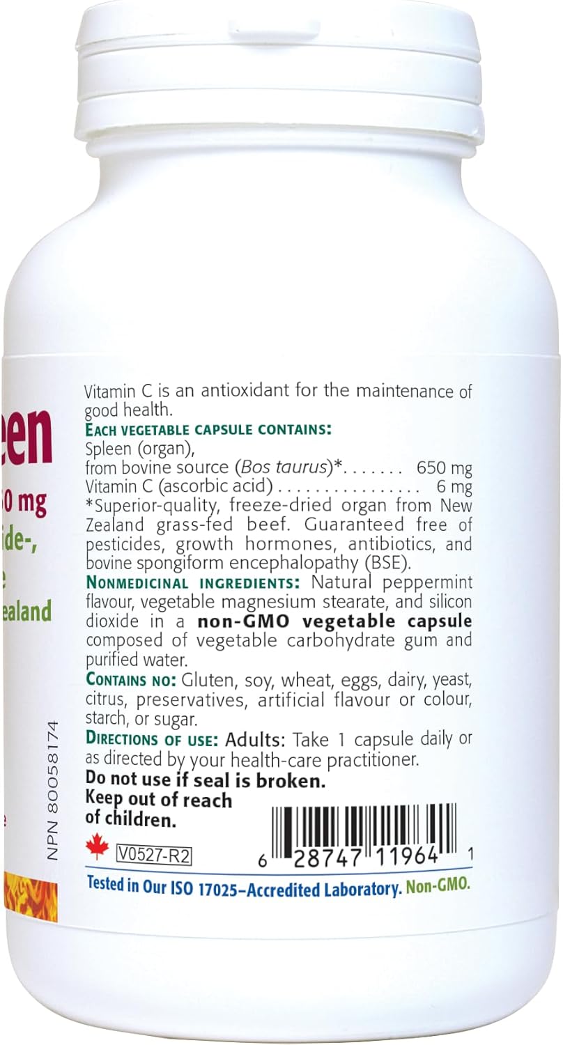 Grass-Fed New Zealand Beef Spleen Capsules - 650mg (30 Count) | Immune Support & Spleen Function | Non-GMO Supplement