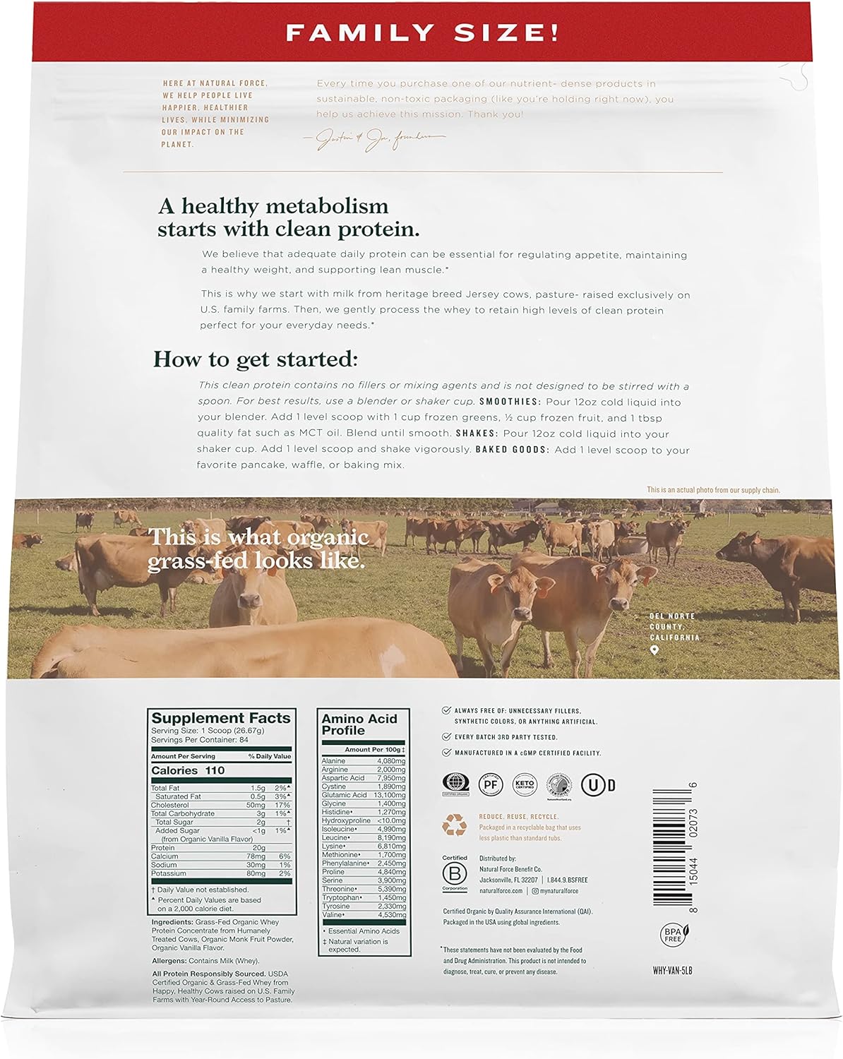 Grass Fed Organic Whey Protein Powder Vanilla Flavor 5 lb + Clean Collagen Peptides Powder 10.7oz Unflavored