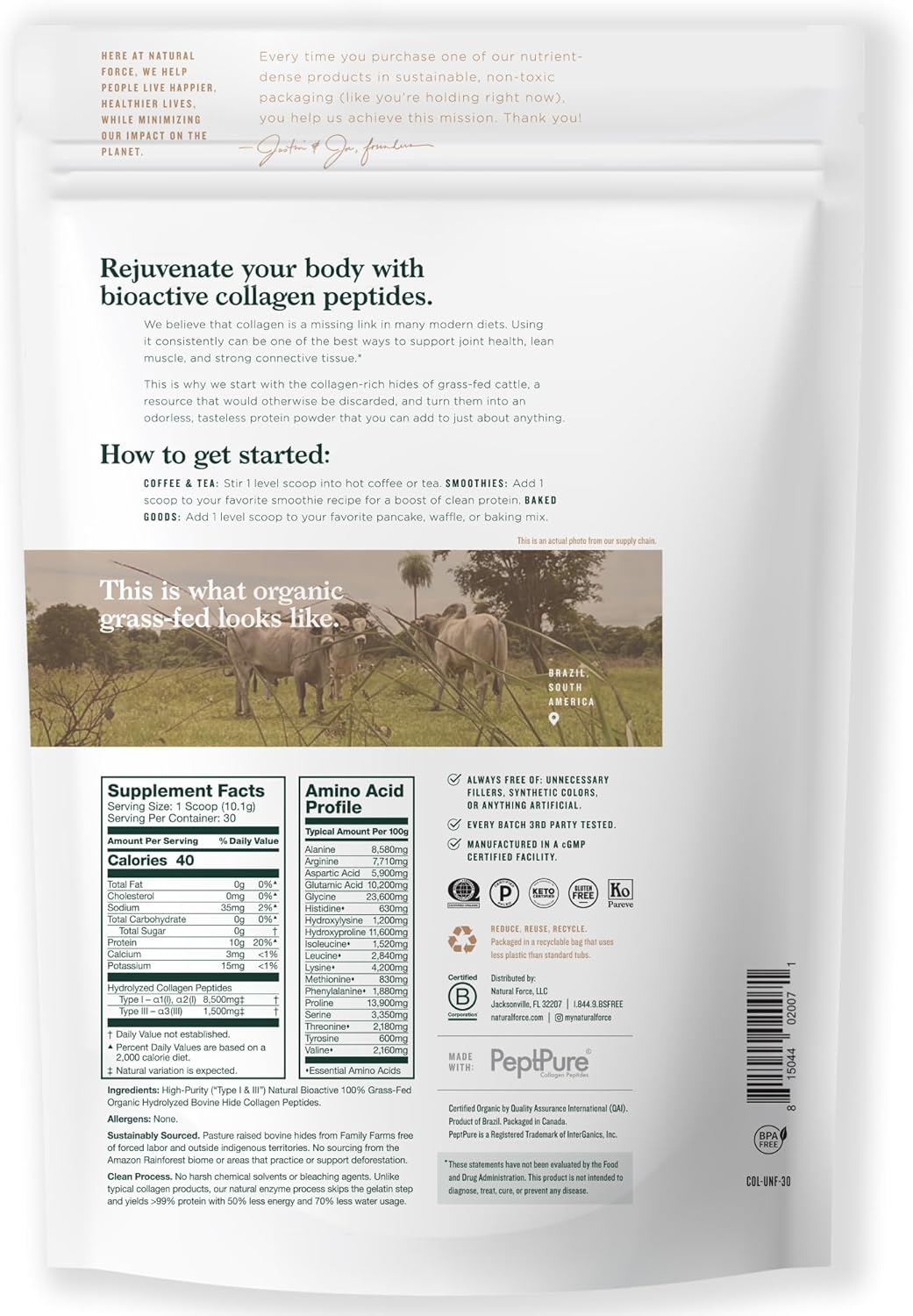 Grass Fed Organic Whey Protein Powder Vanilla Flavor 5 lb + Clean Collagen Peptides Powder 10.7oz Unflavored