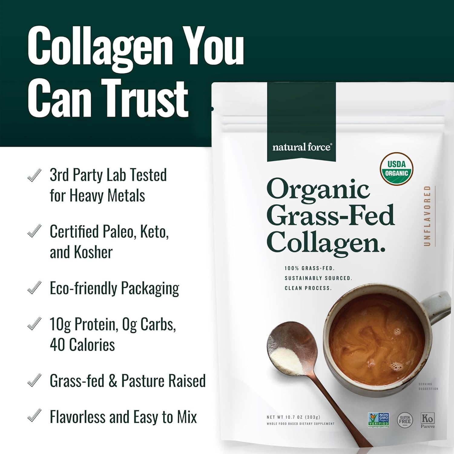 Grass Fed Organic Whey Protein Powder Vanilla Flavor 5 lb + Clean Collagen Peptides Powder 10.7oz Unflavored
