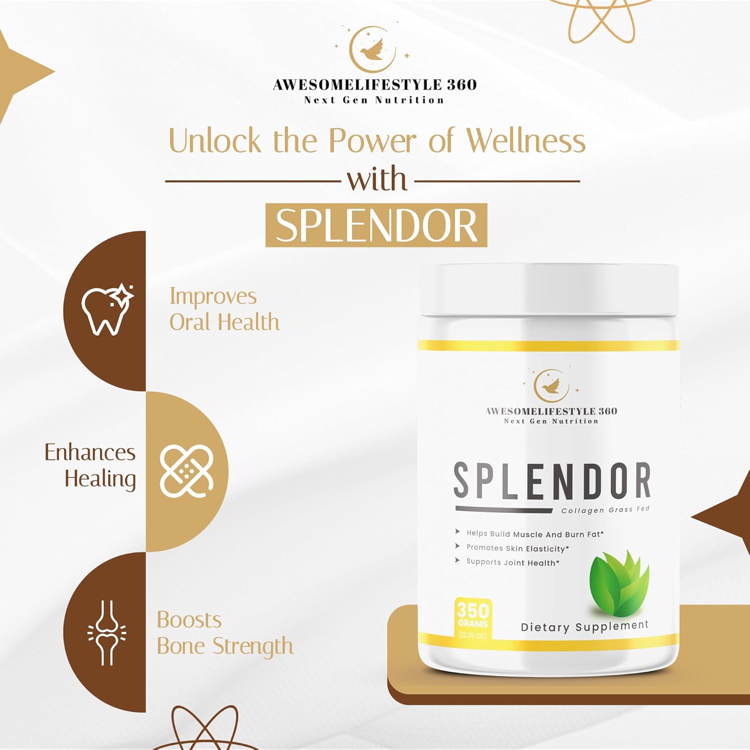 Grass-Fed Splendor Collagen Peptides Powder for Next Gen Nutrition - Type I & III Collagen Peptides from Healthy Cows