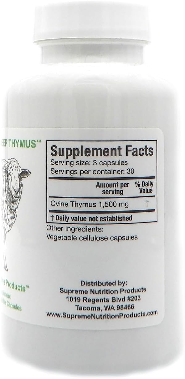 Grass-Fed Supreme Nutrition Sheep Thymus Capsules - 90 Pure Ovine Thymus Capsules from New Zealand