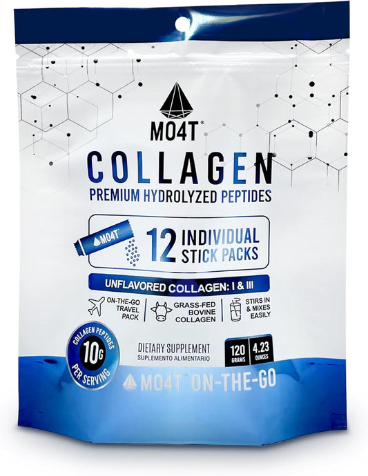 Grass-Fed Unflavored Hydrolyzed Collagen Peptides Travel Packets for Joints, Hair, Skin & Nails - 12 Sachets