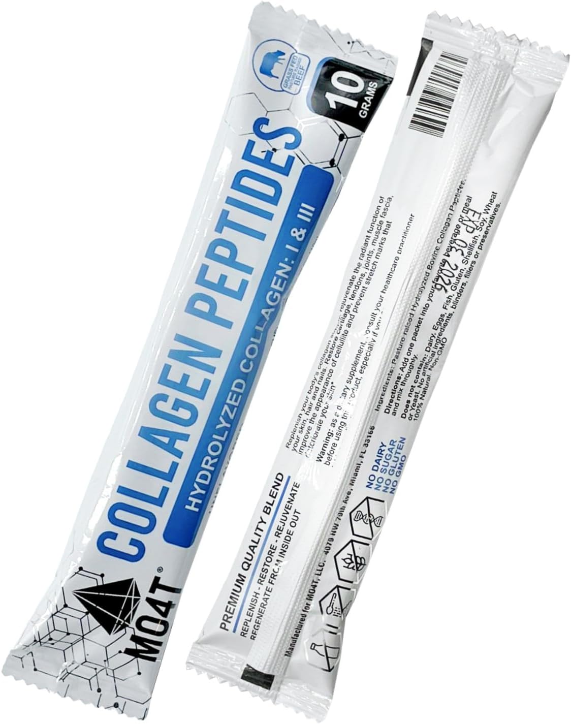 Grass-Fed Unflavored Hydrolyzed Collagen Peptides Travel Packets for Joints, Hair, Skin & Nails - 12 Sachets