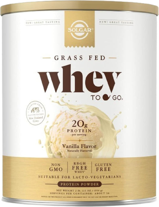 Grass-Fed Vanilla Whey Protein Powder - Non-GMO, Gluten-Free - 2 lb - 36 Servings
