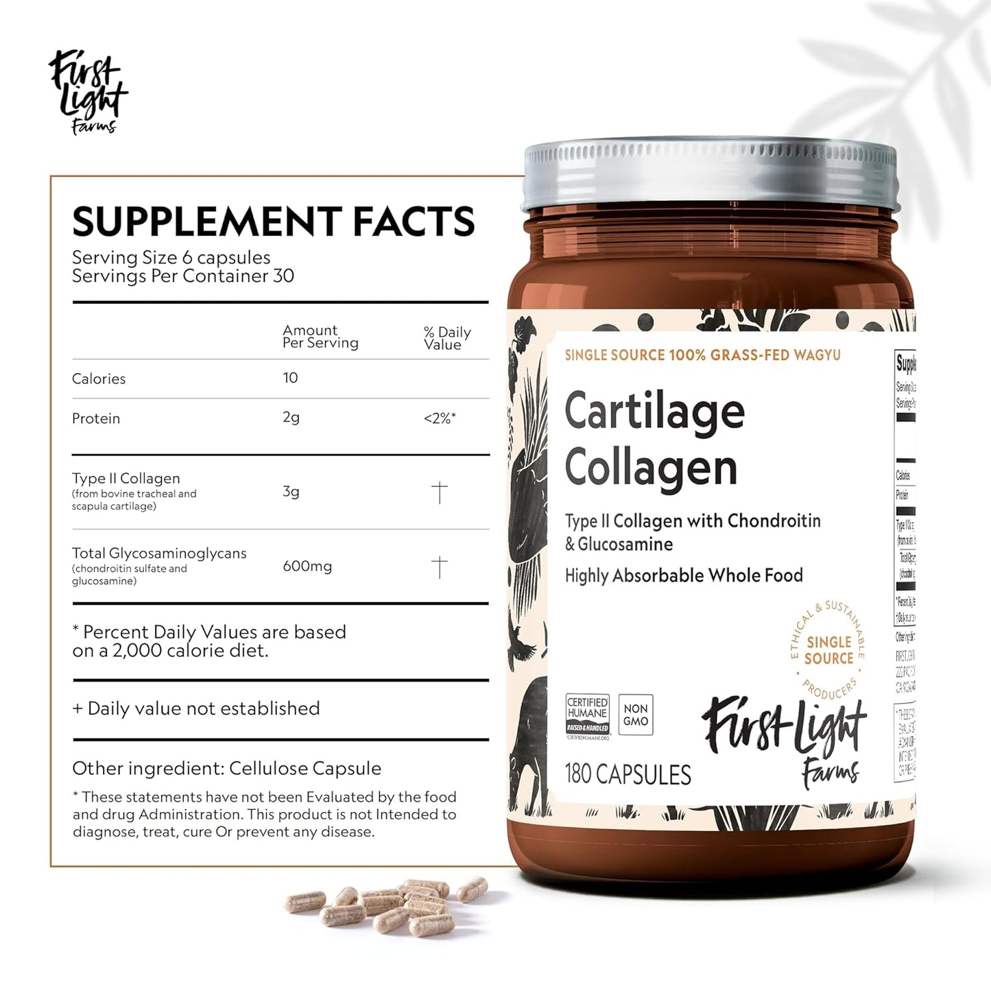Grass-Fed Wagyu Cartilage Collagen Capsules | Freeze-Dried Type II Collagen for Joint Health | Supports Recovery & Skin Health | 120 Capsules