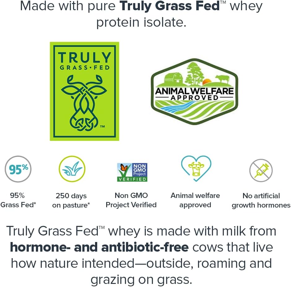 Grass Fed Whey Isolate Protein Powder - Low Carb, Low Calorie, Non-GMO, Lactose Free - Vanilla Flavor - 15 Servings