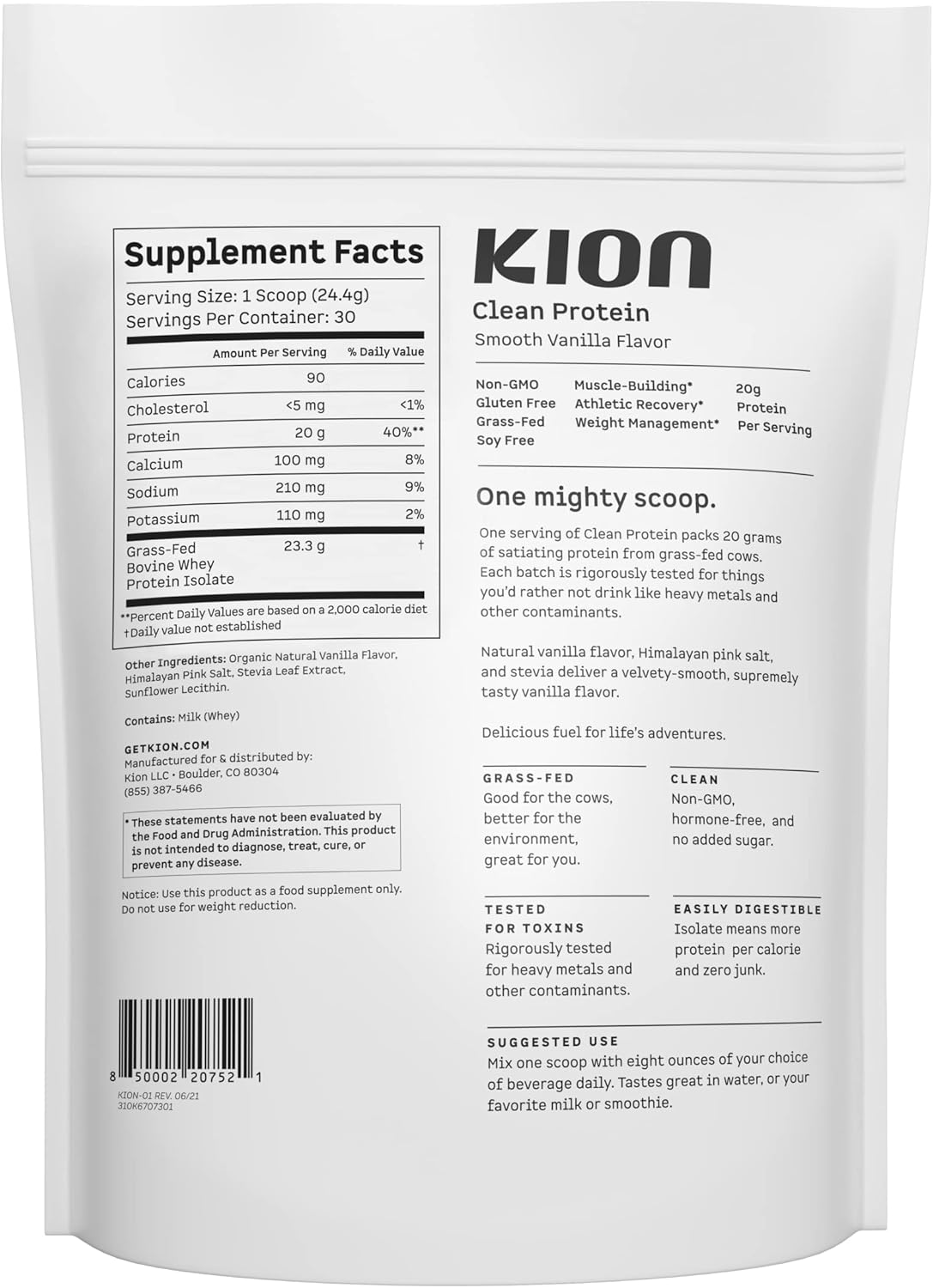 Grass-Fed Whey Isolate Protein Powder - Smooth Vanilla Flavor - 30 Servings