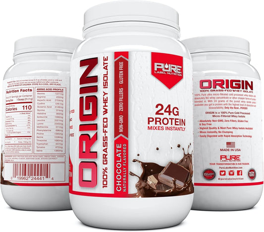 Grass-Fed Whey Protein Isolate - Chocolate Flavor - 2lb by Pure Label Nutrition