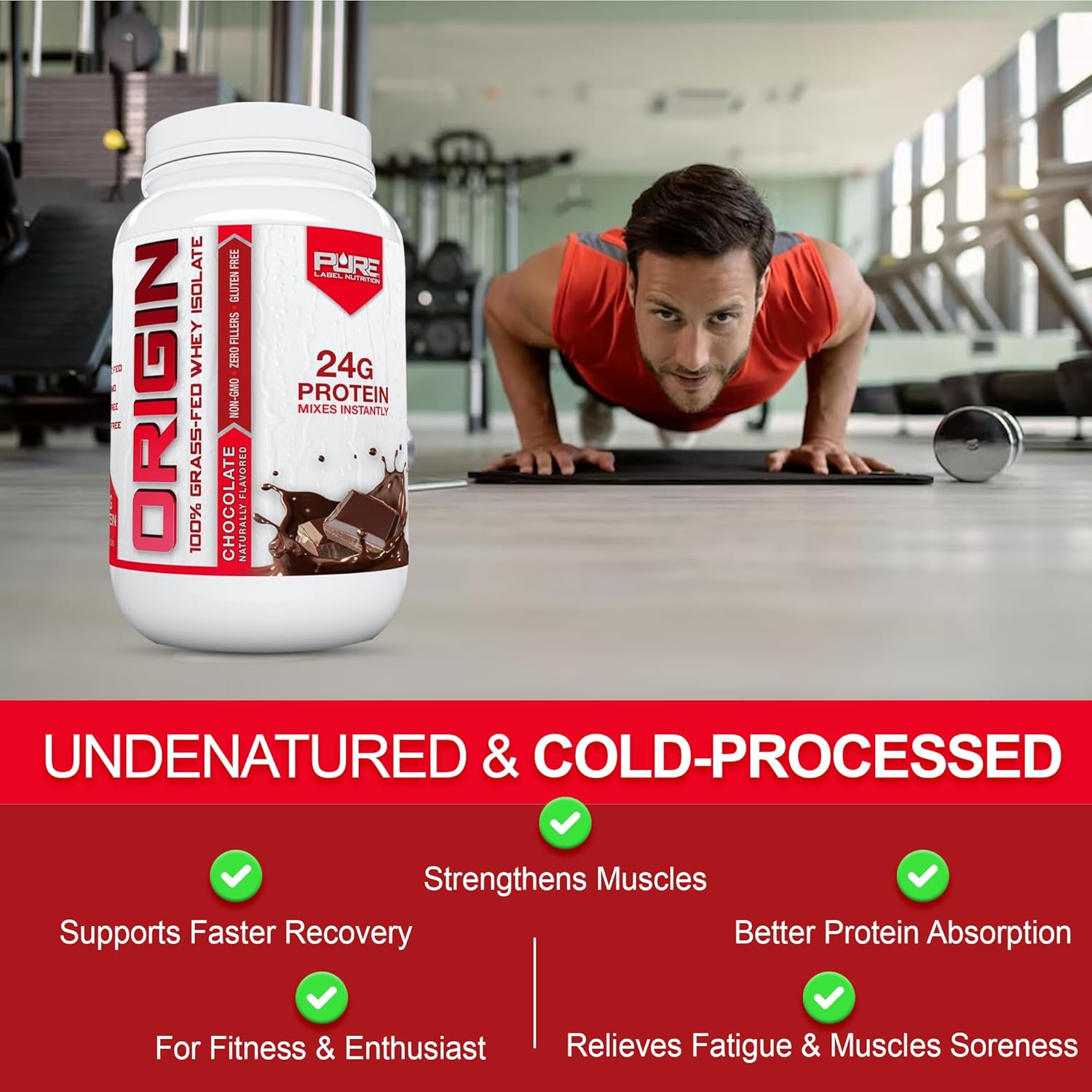 Grass-Fed Whey Protein Isolate - Chocolate Flavor - 2lb by Pure Label Nutrition