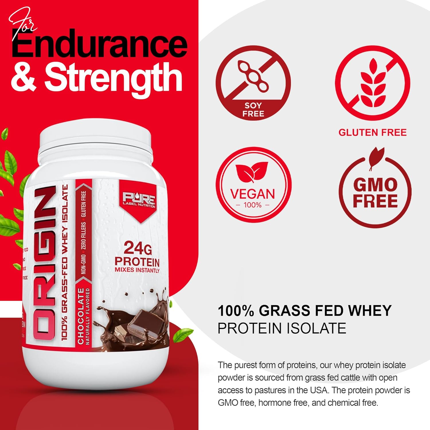 Grass-Fed Whey Protein Isolate - Chocolate Flavor - 2lb by Pure Label Nutrition