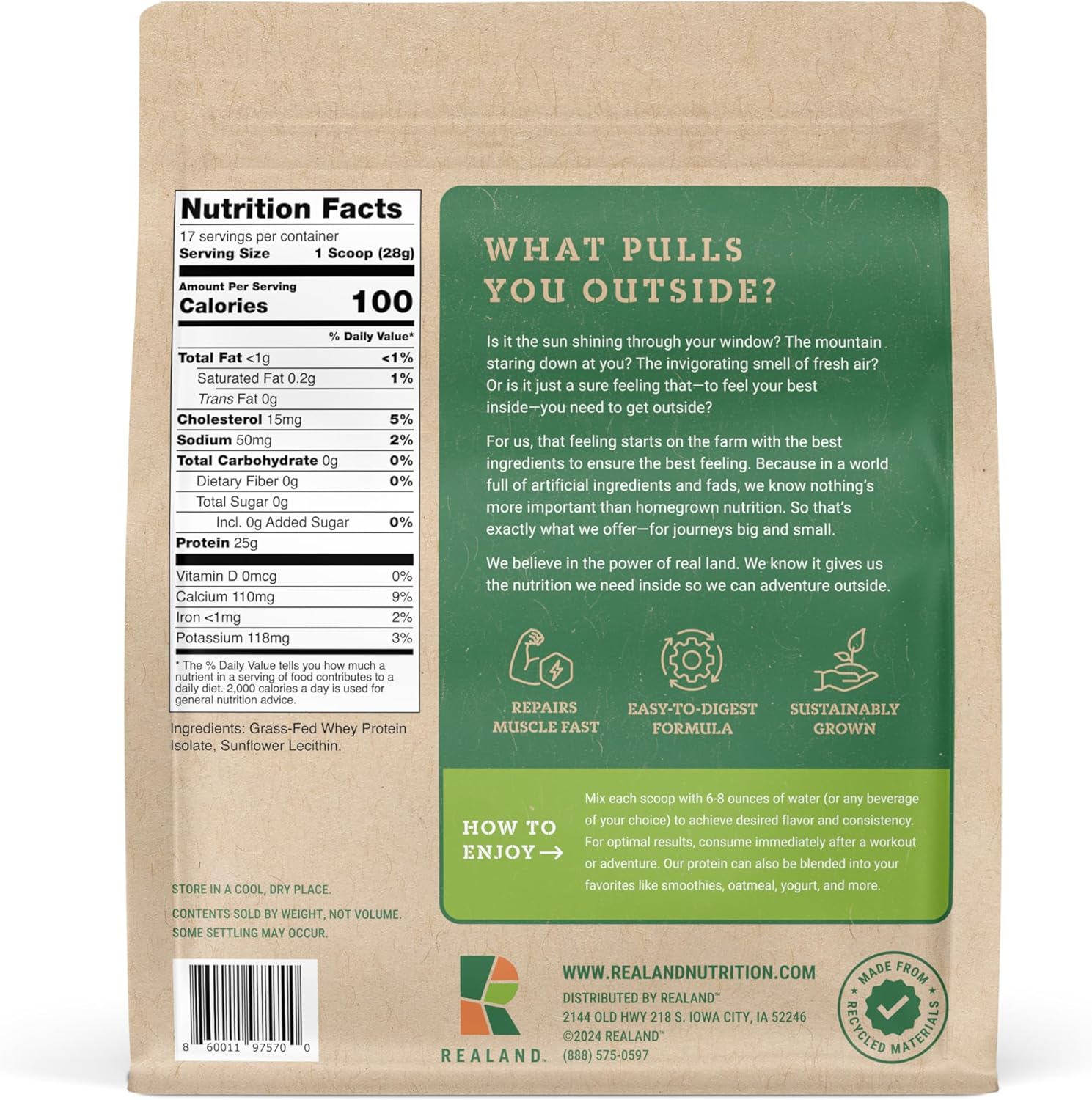 Grass-Fed Whey Protein Isolate Powder - 22g Protein for Recovery - 17 Servings - Unflavored - BoostGo Australia