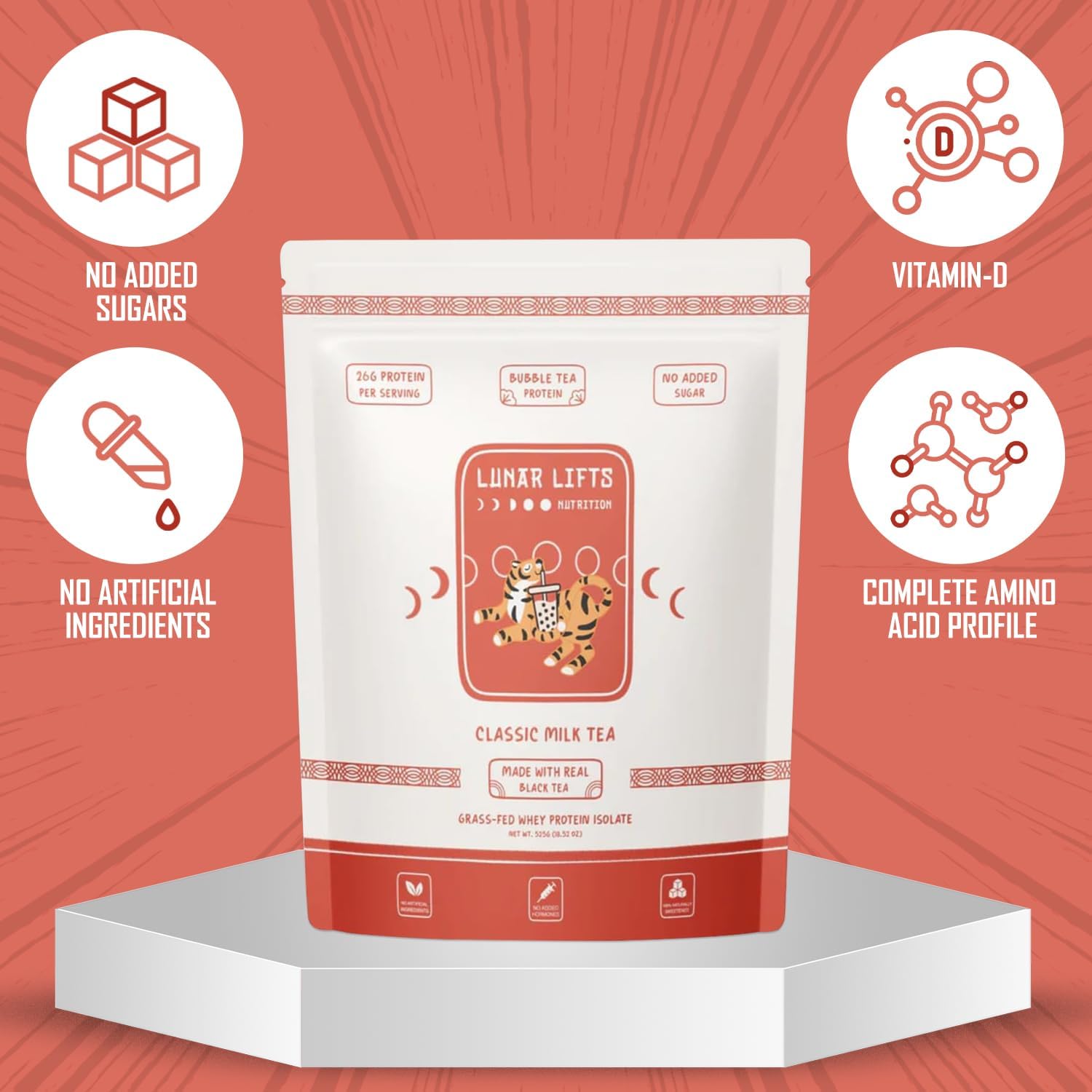Grass-Fed Whey Protein Isolate Powder for Bubble Tea | Classic Milk Tea Boba Flavor | 26g Protein | No Sugar or Artificial Ingredients