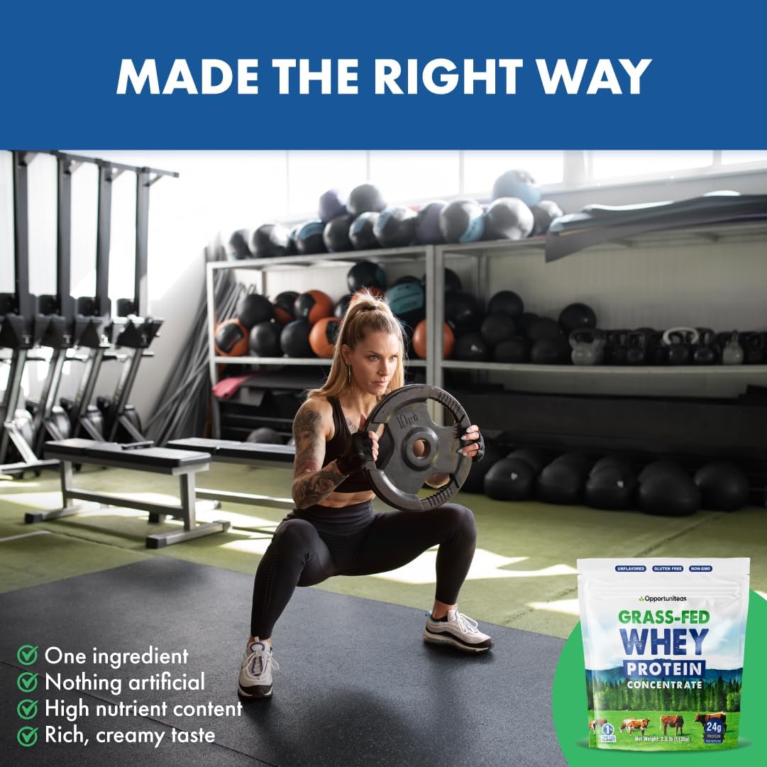 Grass Fed Whey Protein Powder Concentrate - Unflavored & Unsweetened - Pure Protein Supplement for Smoothies, Shakes, Cooking & Baking - Non GMO, Hormone Free - 2.5 lb