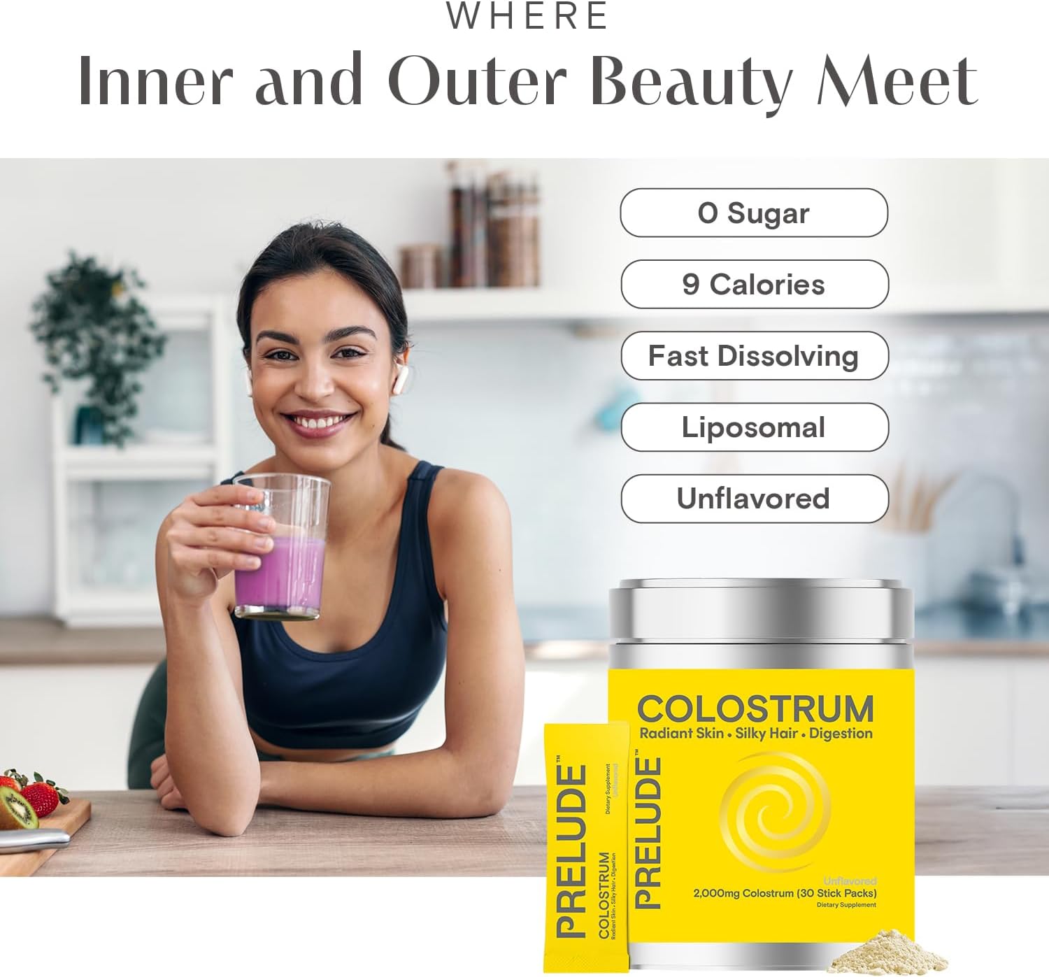 Grassfed Bovine Colostrum Powder Sticks for Gut Health, Immunity, and Wellness - Supports Hair, Skin, and Digestive Health - Made in USA