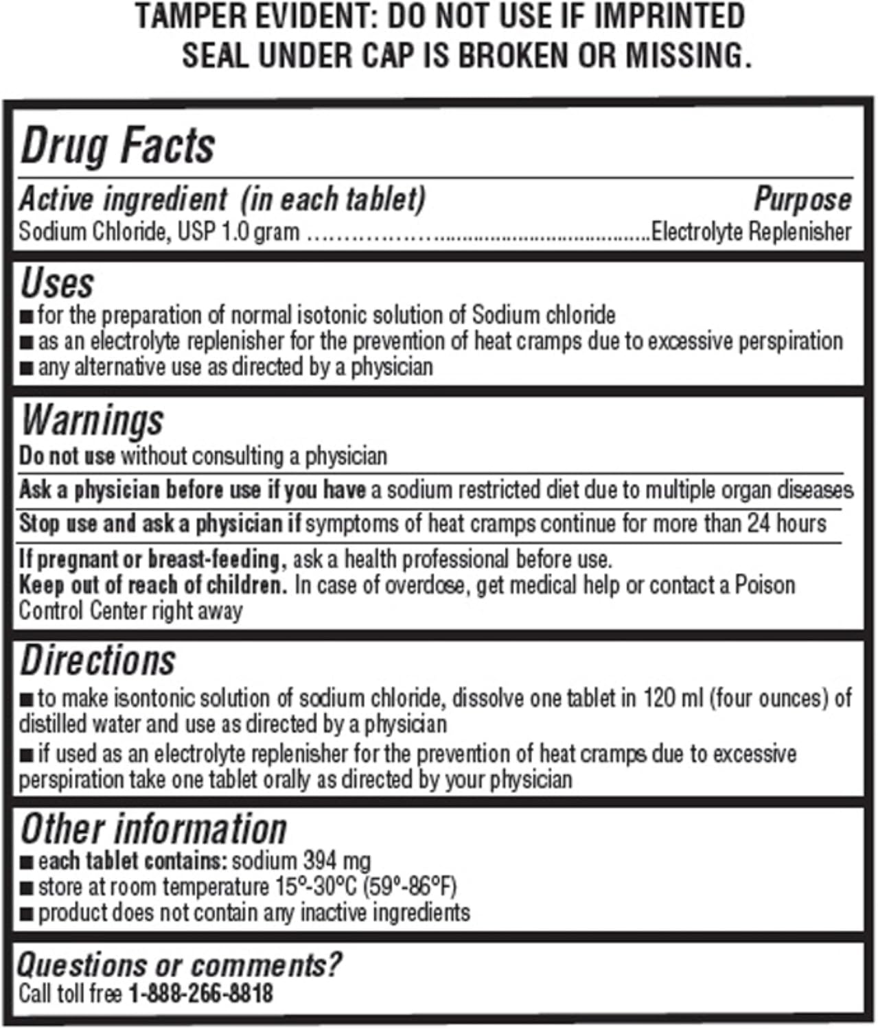 Graxcell Sodium Chloride Tablets 1gm | Electrolyte Salt for POTS Syndrome & Dysautonomia | Rapid Rehydration | 300 Count | USA Made