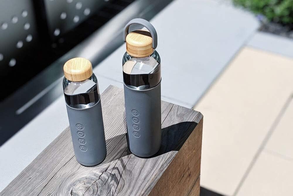 Gray Soma Glass Water Bottle - 17oz - BPA-Free with Silicone Sleeve