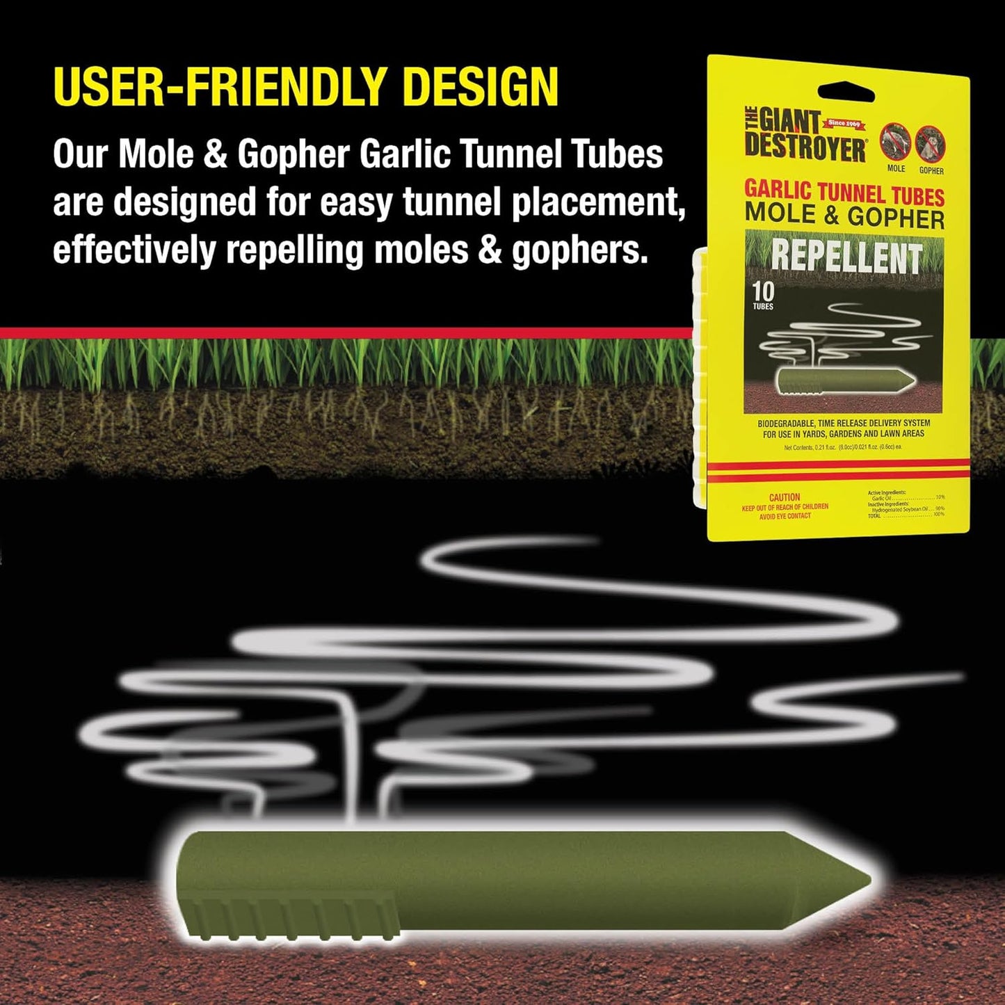 Green 410-2 Garlic Tunnel Tubes Repel Moles & Gophers Efficiently