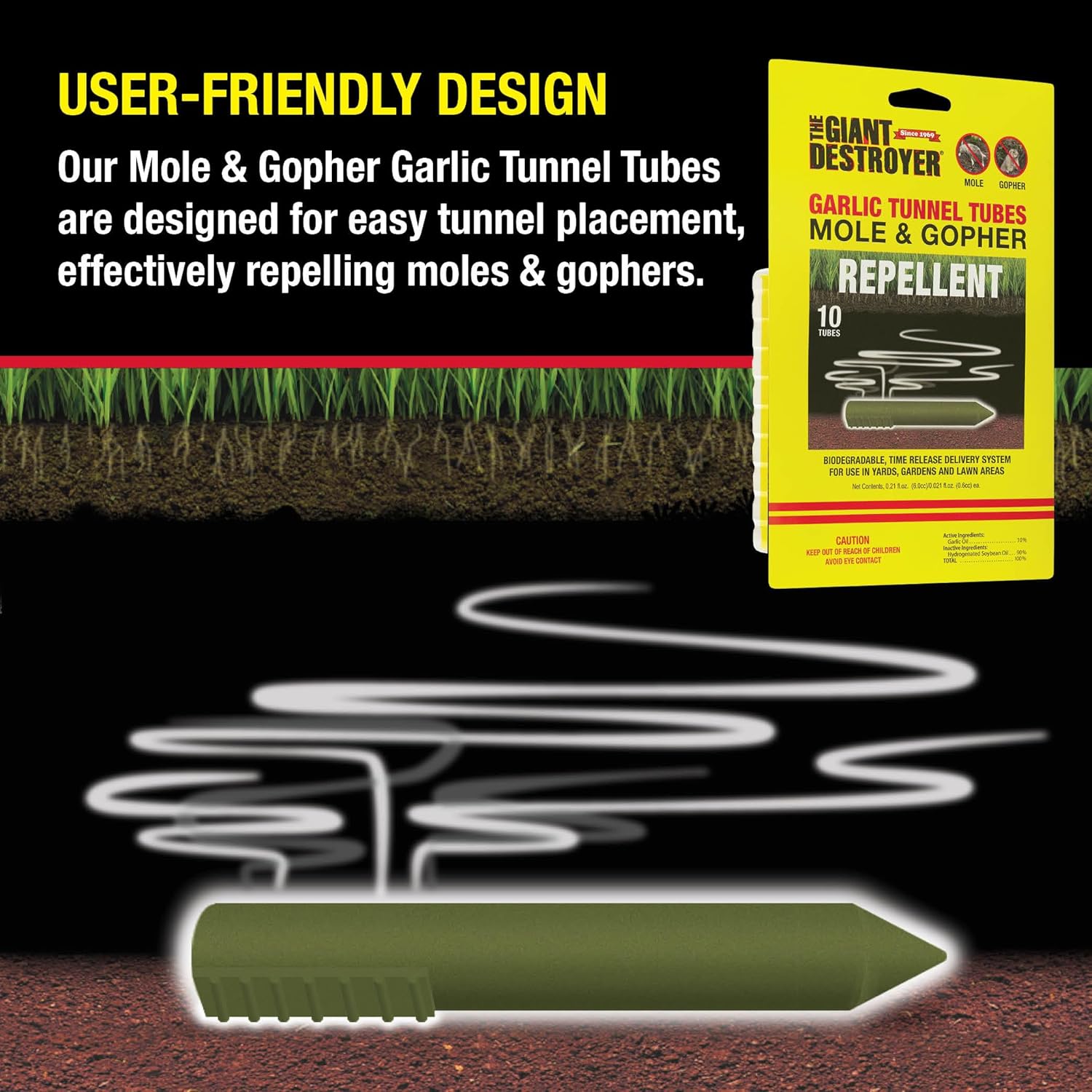 Green 410-2 Garlic Tunnel Tubes Repel Moles & Gophers Efficiently