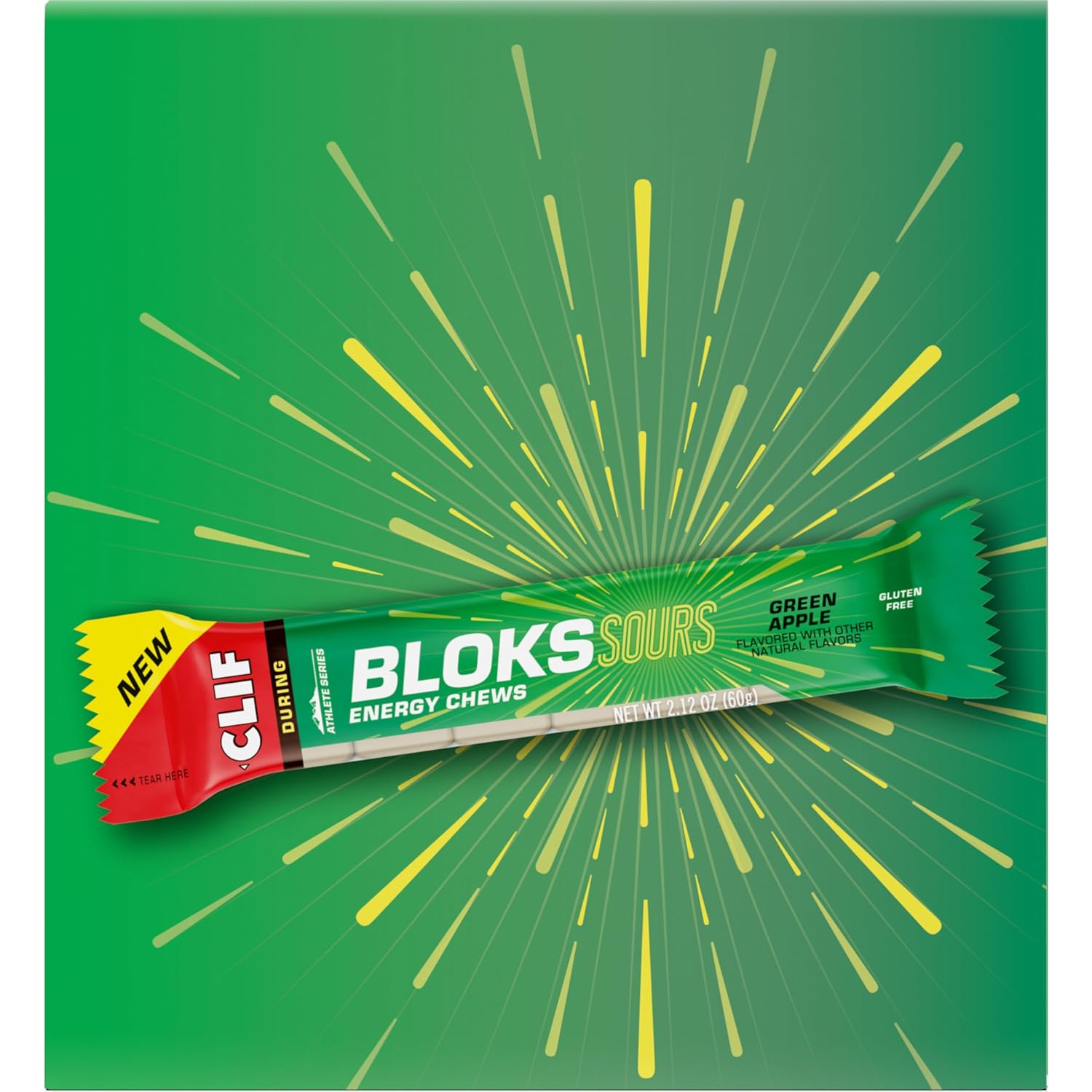 Green Apple Clif Bloks Sours: Non-GMO Energy Chews for Cycling & Running - Plant Based Fuel with Carbohydrates & Electrolytes - 2.12 oz (18 Count)