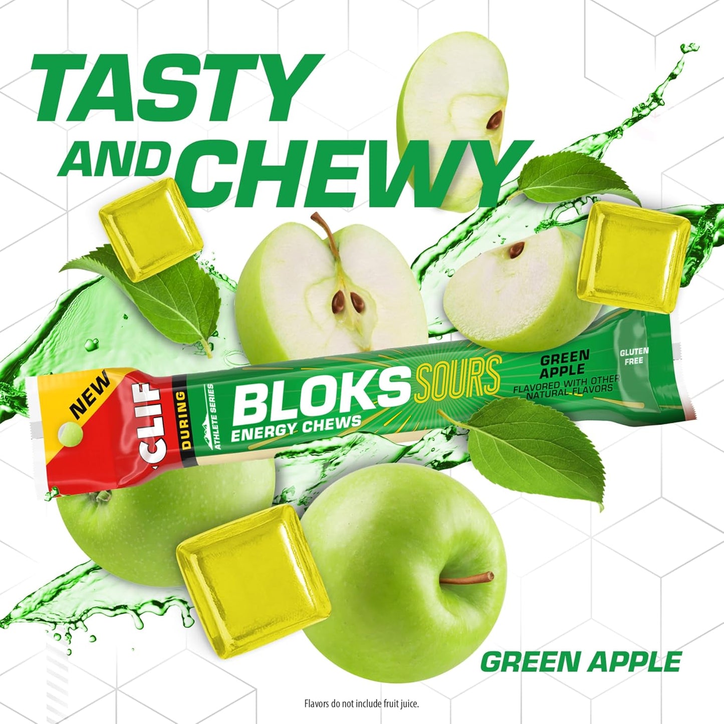 Green Apple Clif Bloks Sours: Non-GMO Energy Chews for Cycling & Running - Plant Based Fuel with Carbohydrates & Electrolytes - 2.12 oz (18 Count)