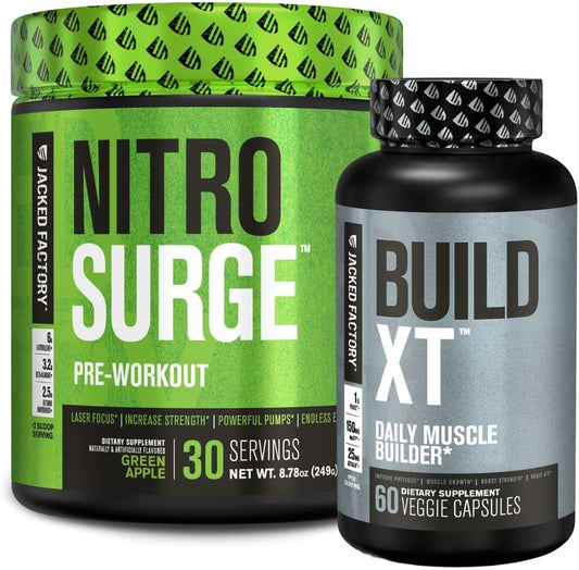 Green Apple Nitrosurge Pre-Workout & Build XT Muscle Building Bundle by Jacked Factory - Ideal for Men & Women - BoostGo Australia