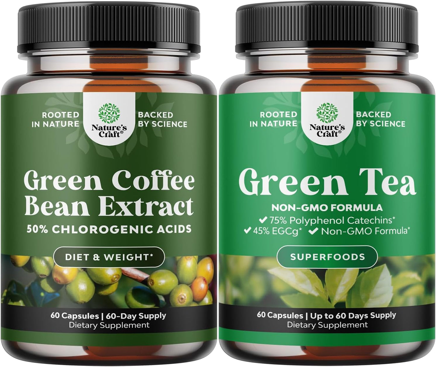 Green Coffee Bean Extract Bundle: Antioxidant Heart Health, Mental Focus, Slimming Formula Pills, Belly Healthy Weight Support - Metabolism Booster for Men and Women