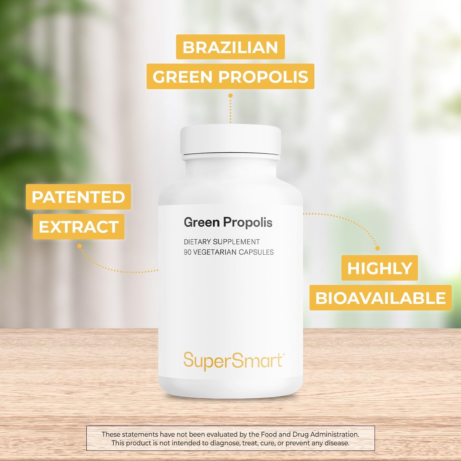 Green Propolis Supplement - 1200mg Daily Dosage (Patented) - Natural Extract from Brazil | Non GMO & Gluten Free - 90 Vegetarian Capsules by Supersmart