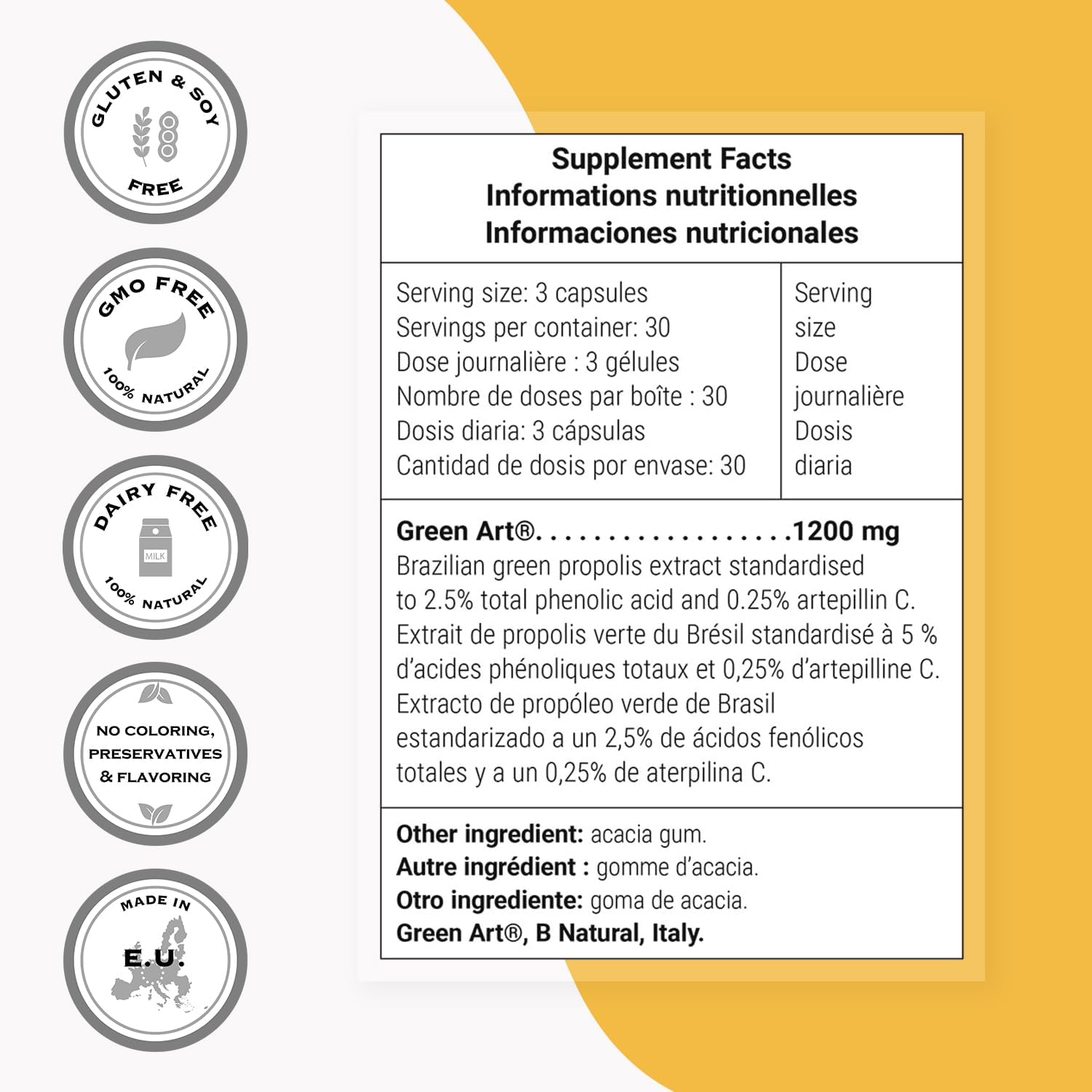 Green Propolis Supplement - 1200mg Daily Dosage (Patented) - Natural Extract from Brazil | Non GMO & Gluten Free - 90 Vegetarian Capsules by Supersmart