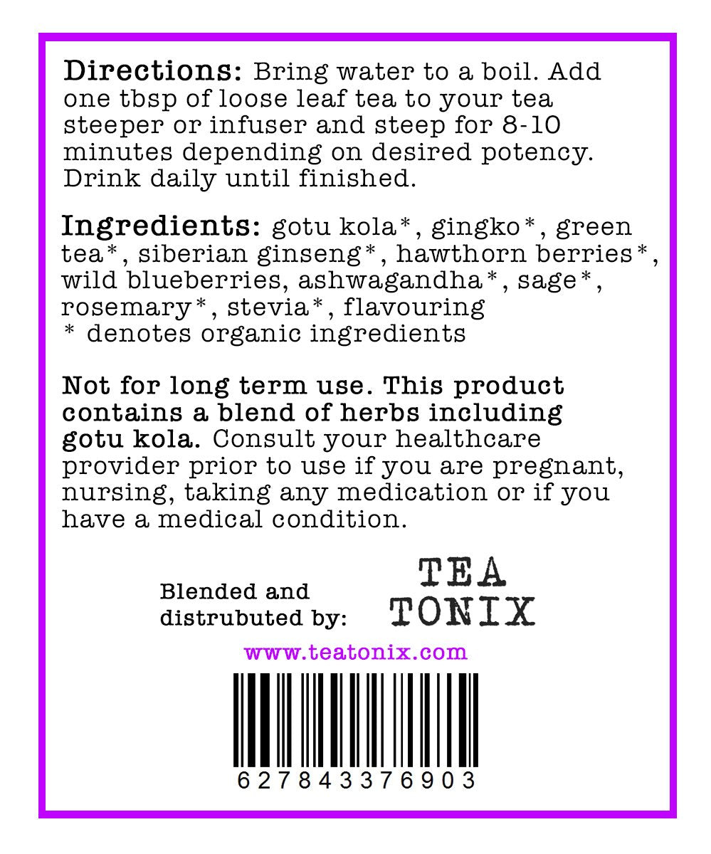 Green Tea Blend for Mental Clarity with Gotu Kola, Hawthorn Berries, and Gingko - Memory, Concentration, Focus - 60g