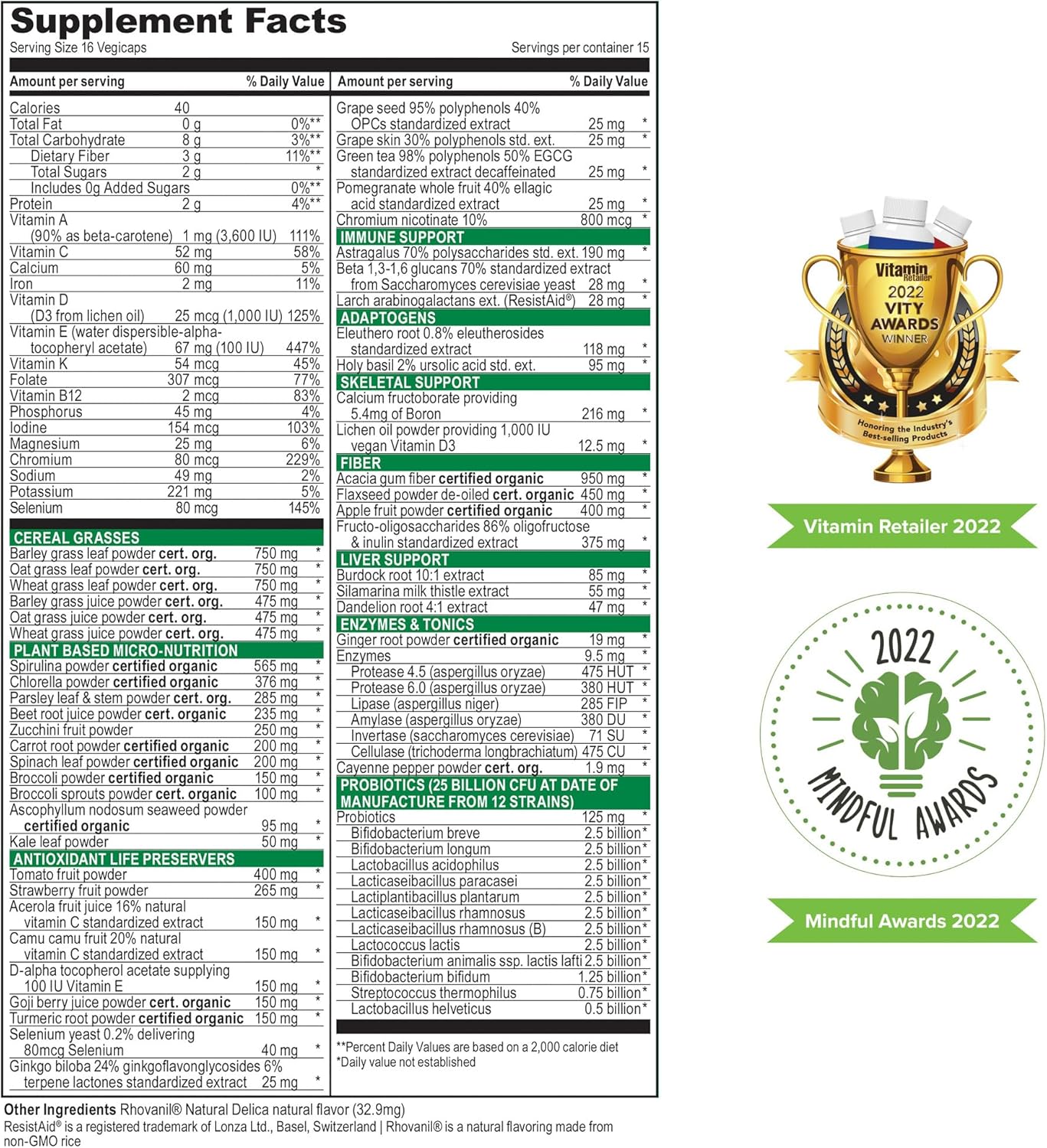 Green Vibrance Vegan Superfood Pills - 240 Count for Vibrant Health