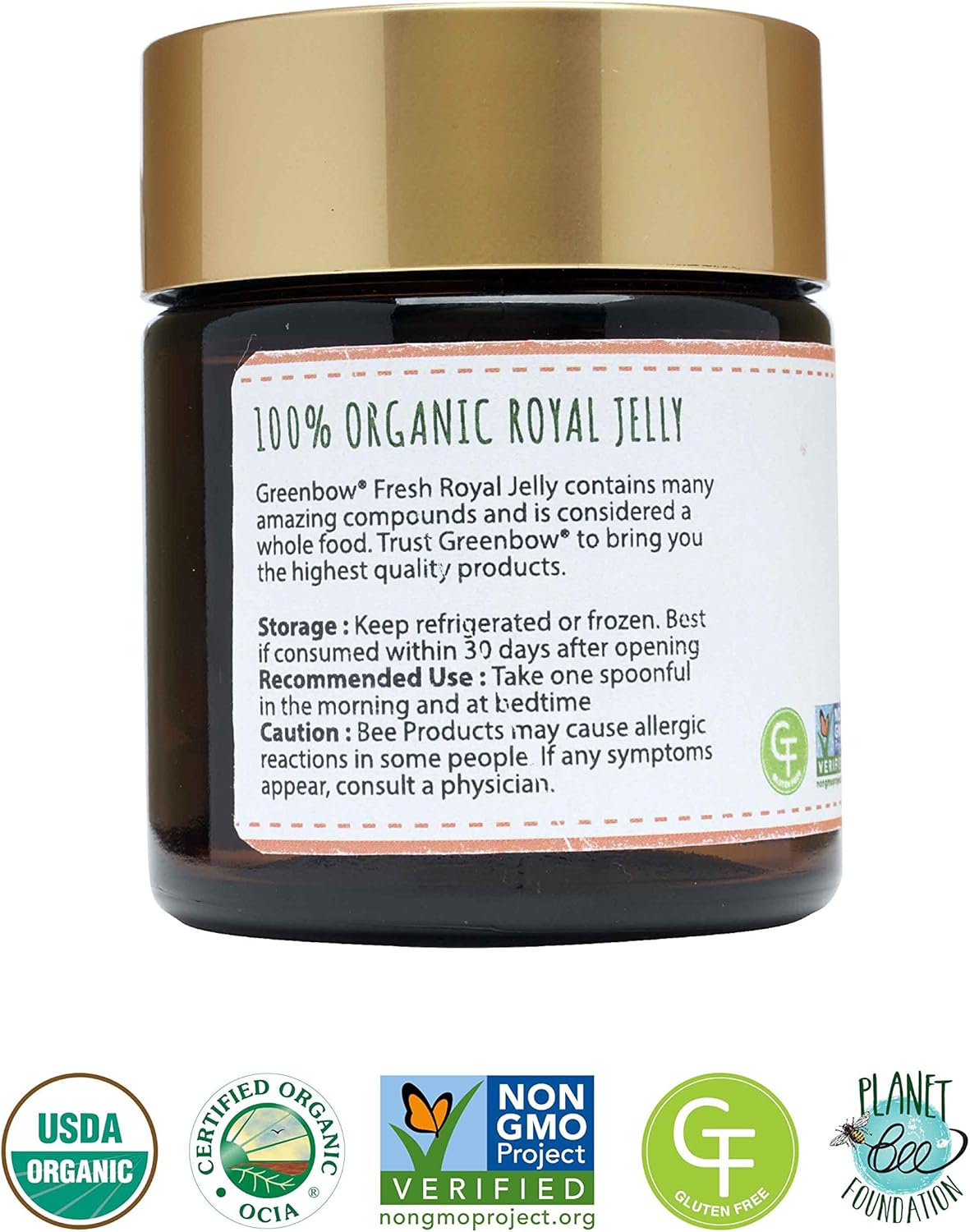 Greenbow Organic Fresh Royal Jelly - USDA Certified Organic, Non-GMO, Halal, Gluten Free - Highly Nutritious (113g)