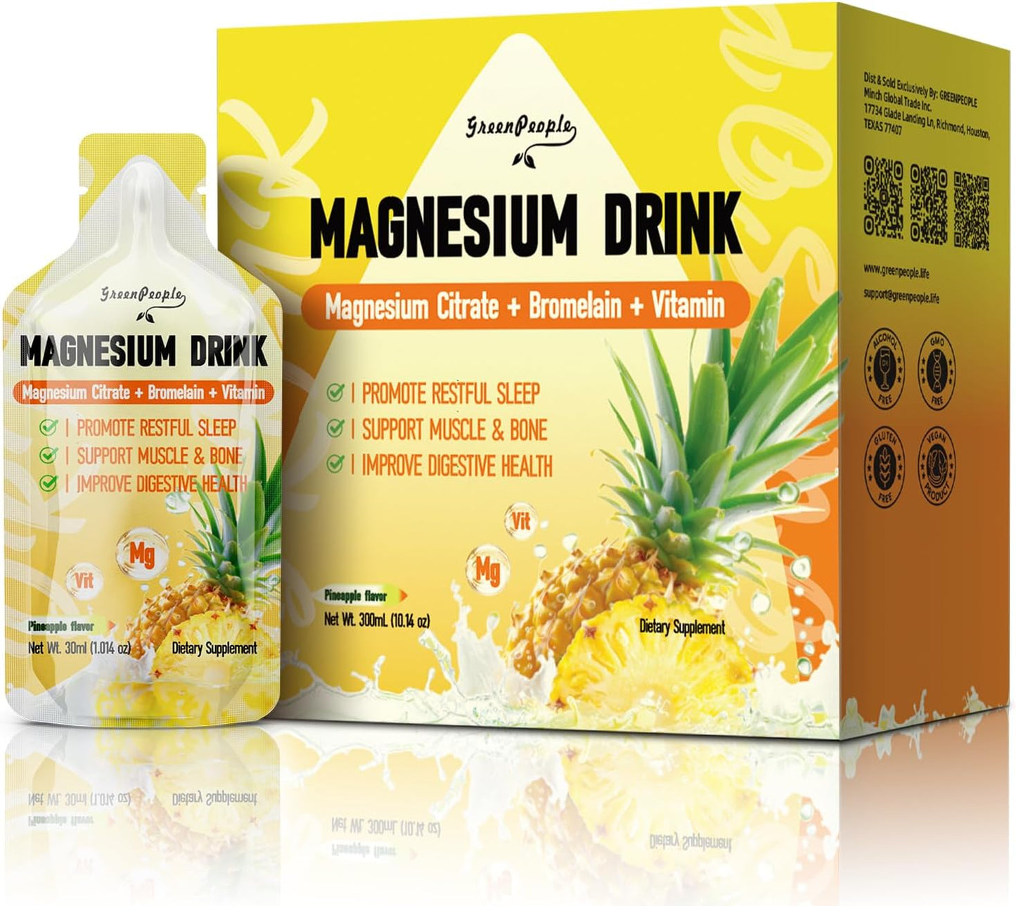 GreenPeople 7-IN-1 Magnesium Citrate Liquid Supplements Drink - 2 Pack, 280mg Magnesium, Zinc, Bromelain, Vitamin C D3 B6, Muscle & Sleep Support for Kids & Adults - 1 fl.Oz (10Pcs)