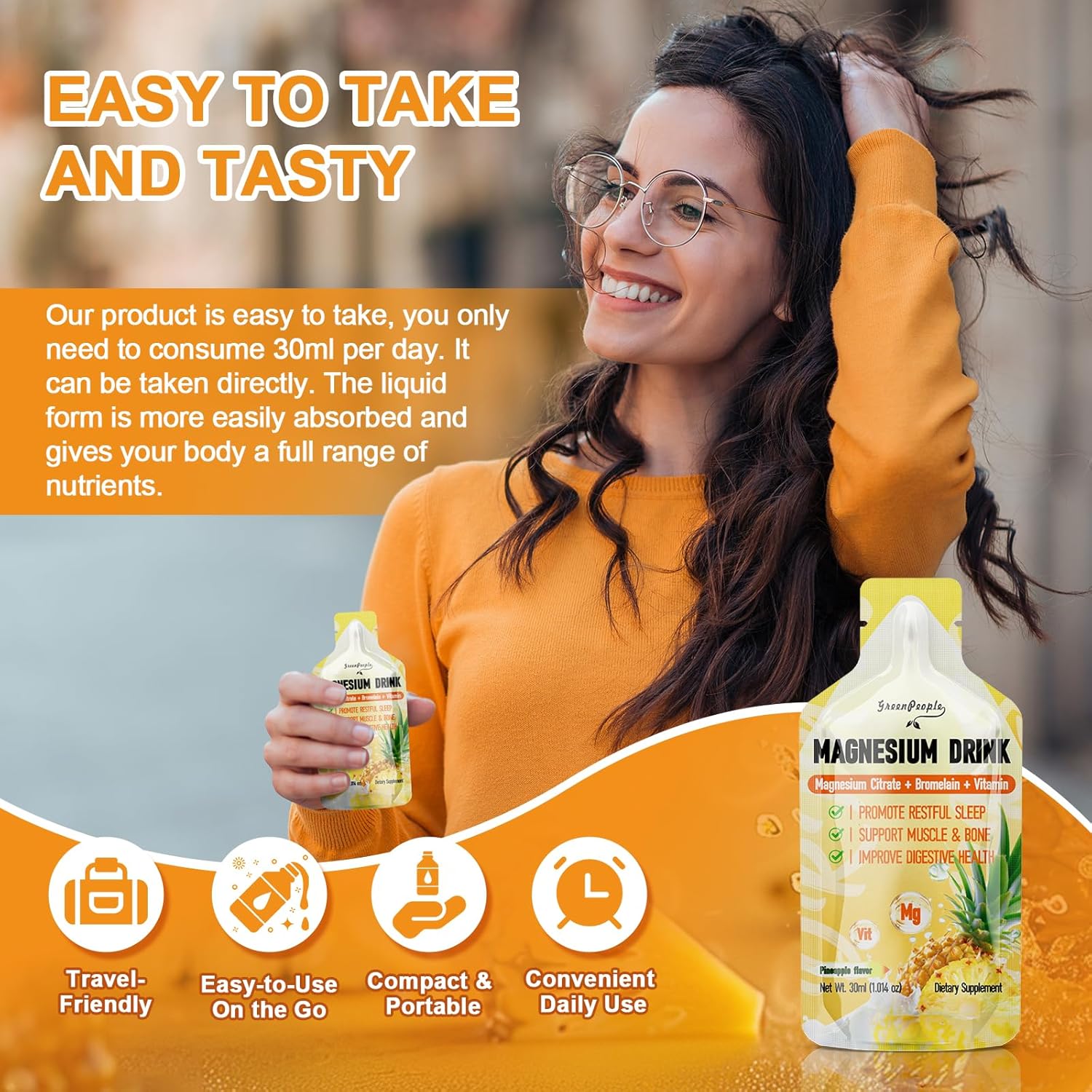 GreenPeople 7-IN-1 Magnesium Citrate Liquid Supplements Drink - 2 Pack, 280mg Magnesium, Zinc, Bromelain, Vitamin C D3 B6, Muscle & Sleep Support for Kids & Adults - 1 fl.Oz (10Pcs)