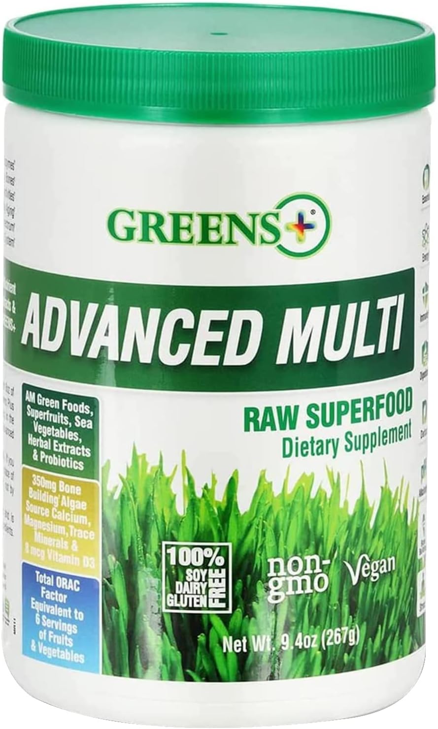 Greens+ Advanced Multi Raw Superfood Powder - Organic Blend with Camu Camu Vitamin C Supplement - Non-GMO, Soy/Dairy/Gluten Free - 120 Veggie Capsules