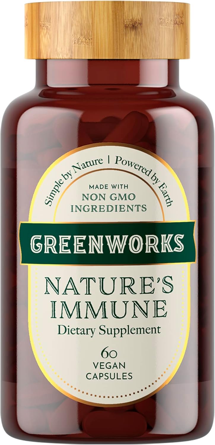 Greenworks Nature's Immune - Organic Vegan Daily Immune Support with Elderberry, Echinacea, Ginger, Turmeric - Non-GMO - 30 Servings