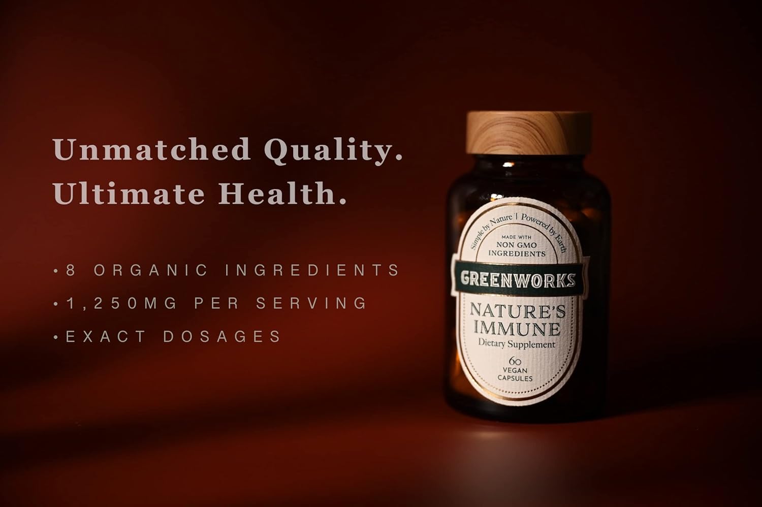 Greenworks Nature's Immune - Organic Vegan Daily Immune Support with Elderberry, Echinacea, Ginger, Turmeric - Non-GMO - 30 Servings