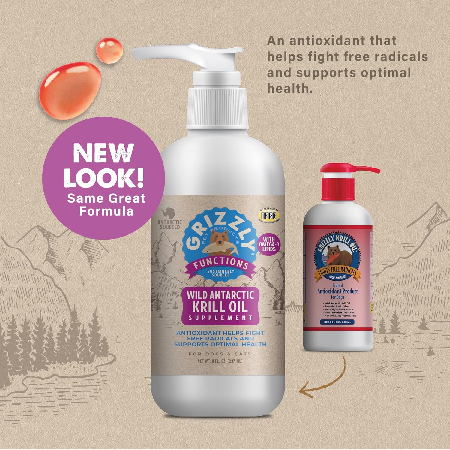 Grizzly Wild Antarctic Krill Oil Dog Food Supplement - Natural Antioxidant & Omega 3 Fatty Acids - 8 oz