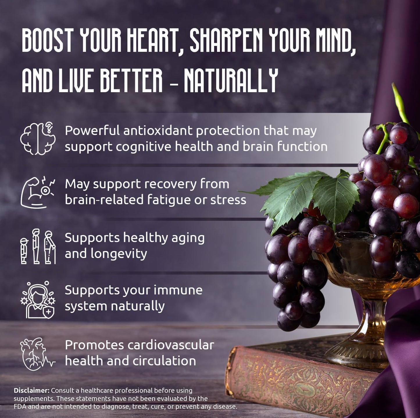 GROOVE Oh Grape Resveratrol Supplement 525mg | Cognitive Function, Heart Health, Immune System Support | With Zinc, Magnesium & Essential Nutrients | 60 Capsules