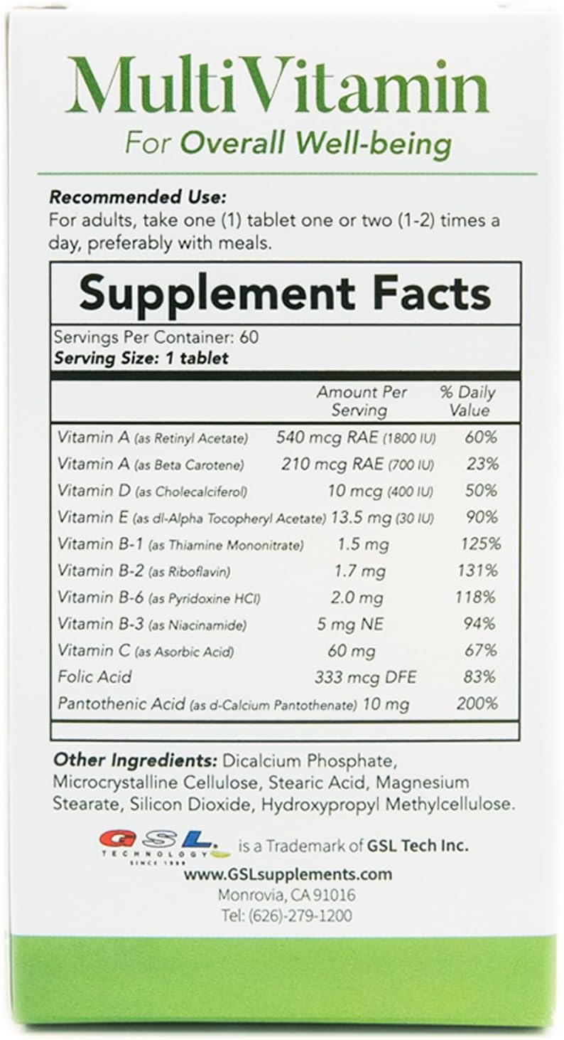 GSL Technology Multi-Vitamin 3 Pack - 180 Tablets, 11 Key Vitamins for Daily Nutritional Support, Made in USA for Overall Well-Being
