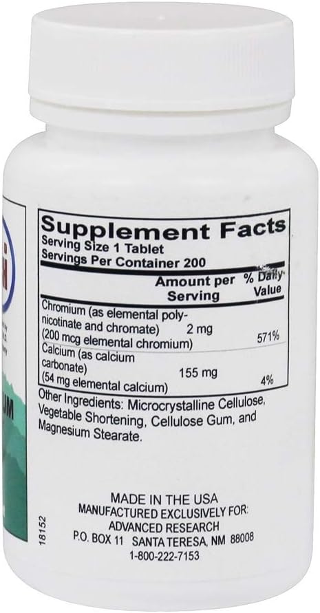 GTF Chromium Nutrient Carriers for Advanced Research - 200 Tablets