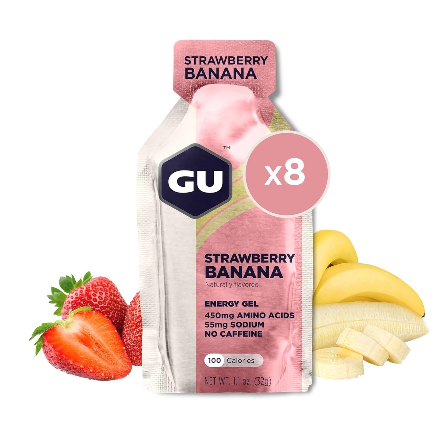 GU Energy Original Sports Nutrition Gel 8-Count Bundle, Tri-Berry & Strawberry Banana Flavors