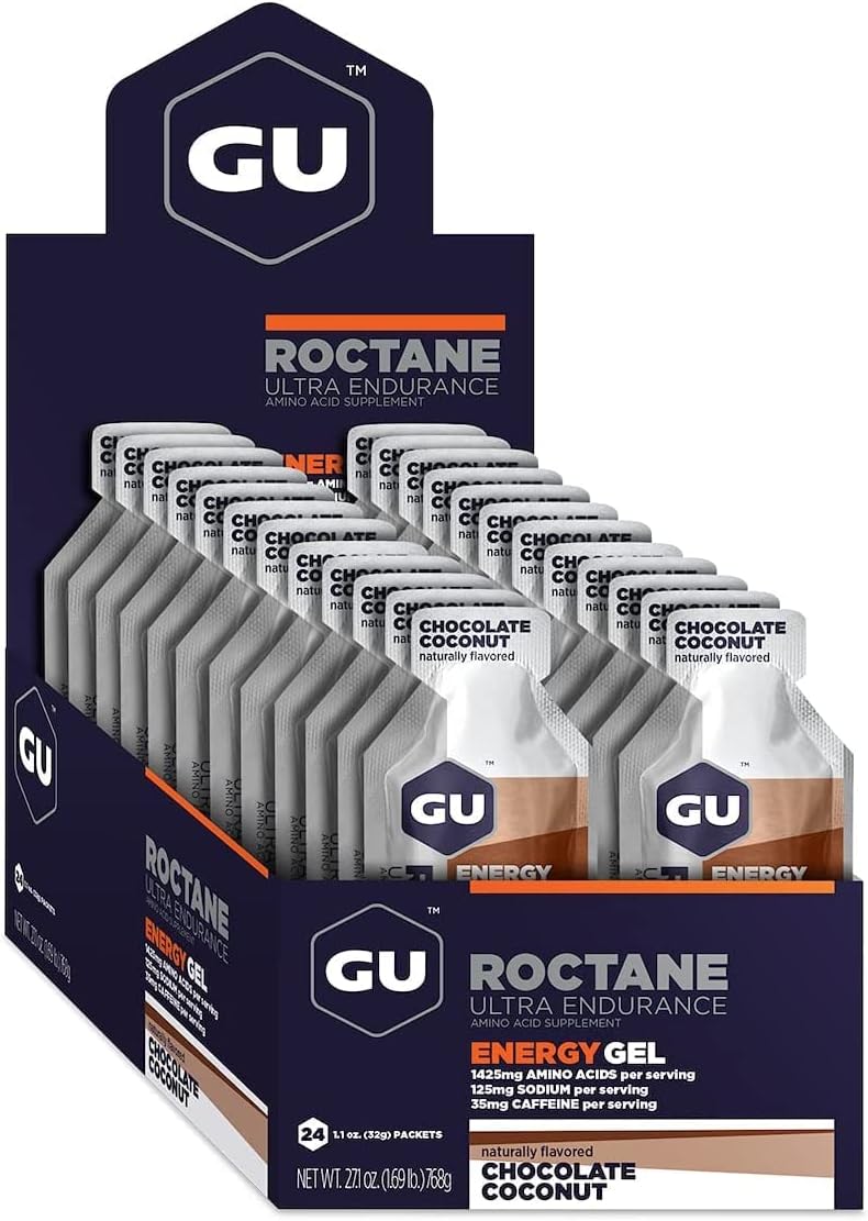 GU Energy Roctane Ultra Endurance Energy Gel, Chocolate Coconut Flavor - 24 Count, Vegan, Gluten-Free, Kosher, Dairy-Free - On-The-Go Nutrition for Running, Biking, Hiking, Skiing