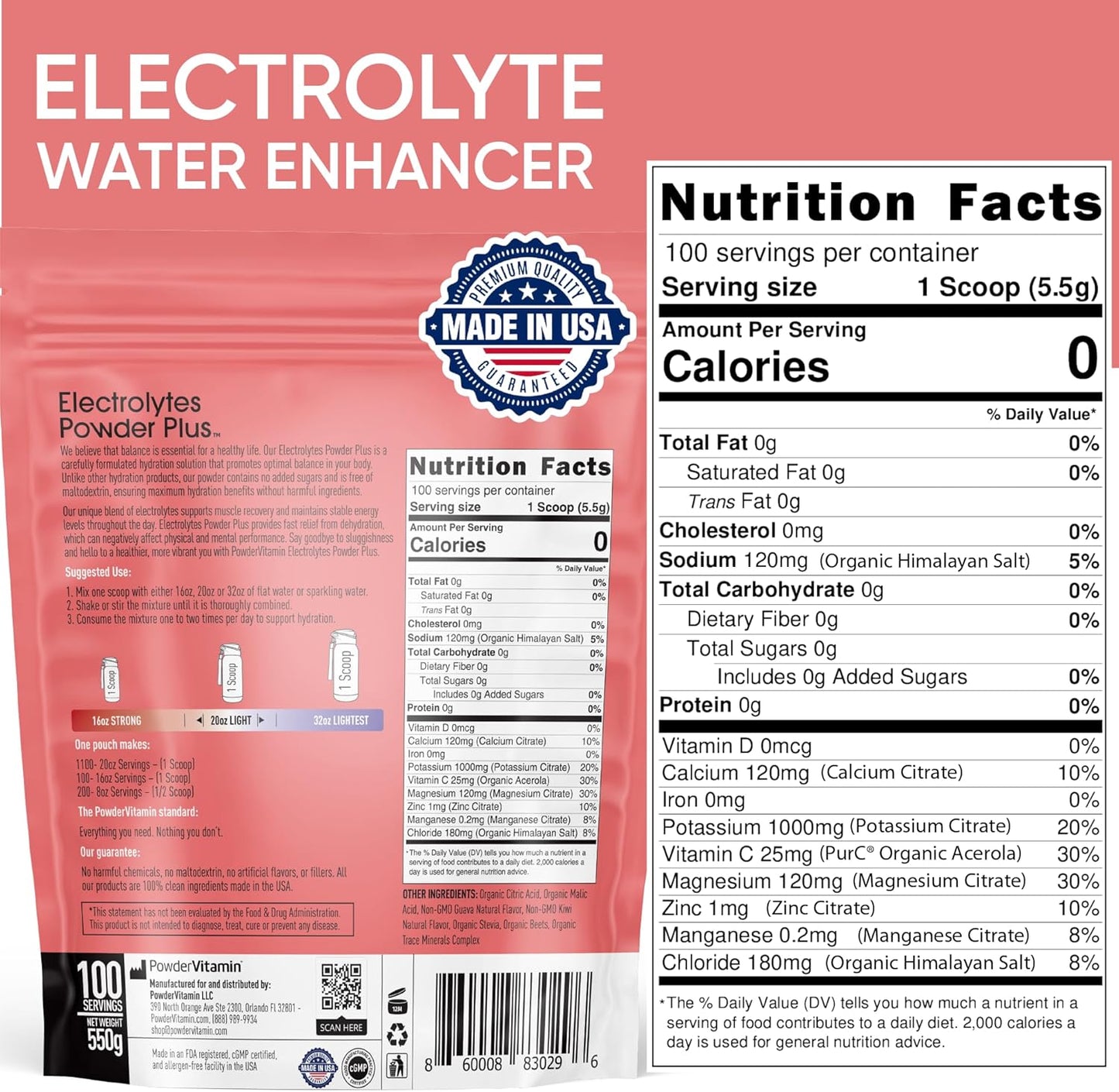 Guava Kiwi Electrolyte Powder - 100 Servings, Zero Calorie, Keto-Friendly with Potassium, Calcium, and Magnesium for Hydration