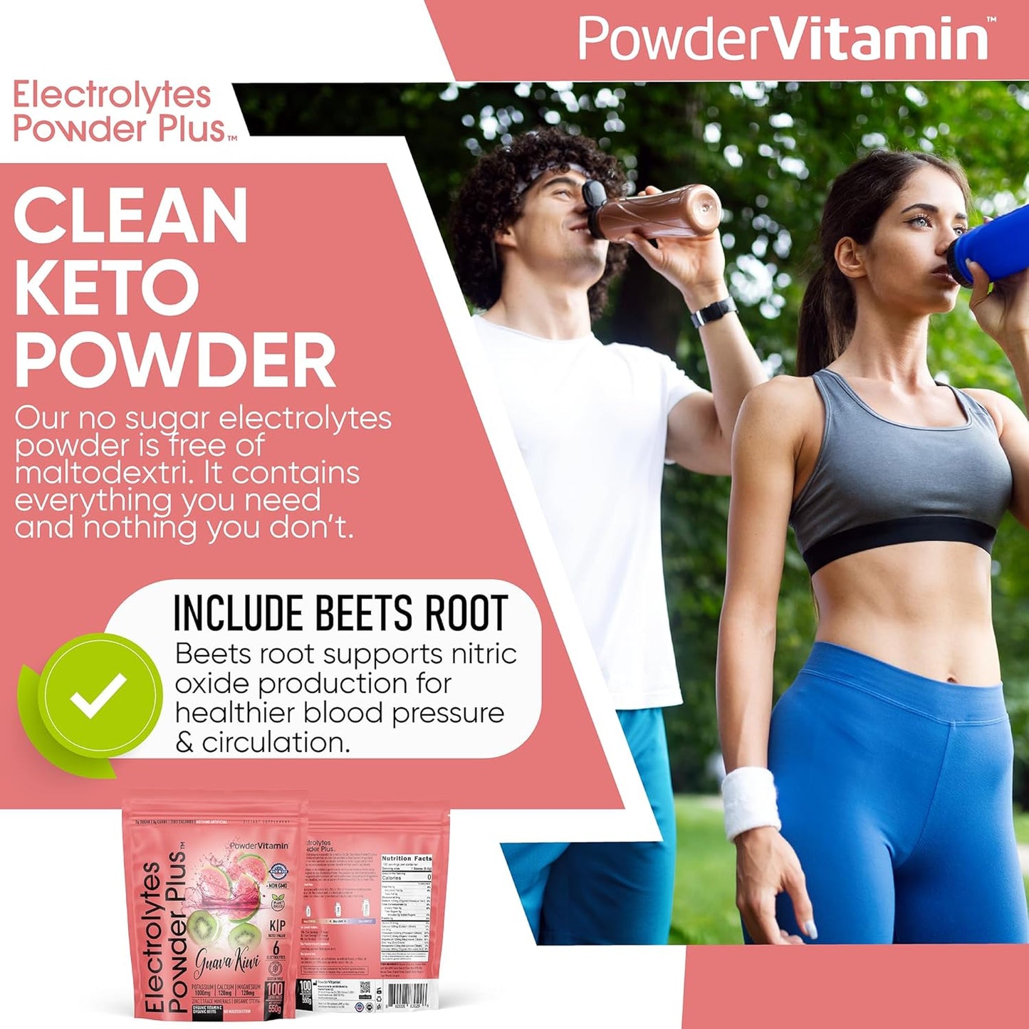Guava Kiwi Electrolyte Powder - 100 Servings, Zero Calorie, Keto-Friendly with Potassium, Calcium, and Magnesium for Hydration